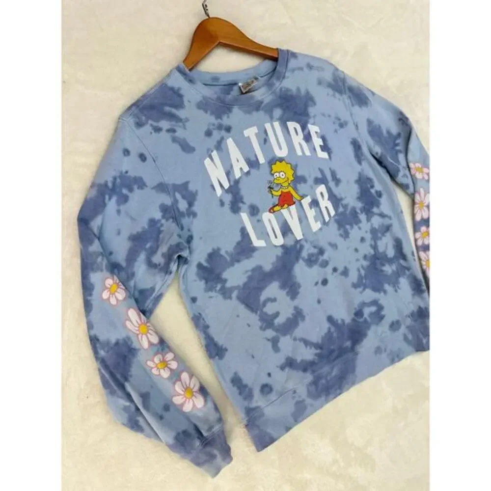 Lisa Simpson Nature Lover Graphic Pullover Sweatshirt Womens MEDIUM Blue Tie-Dye